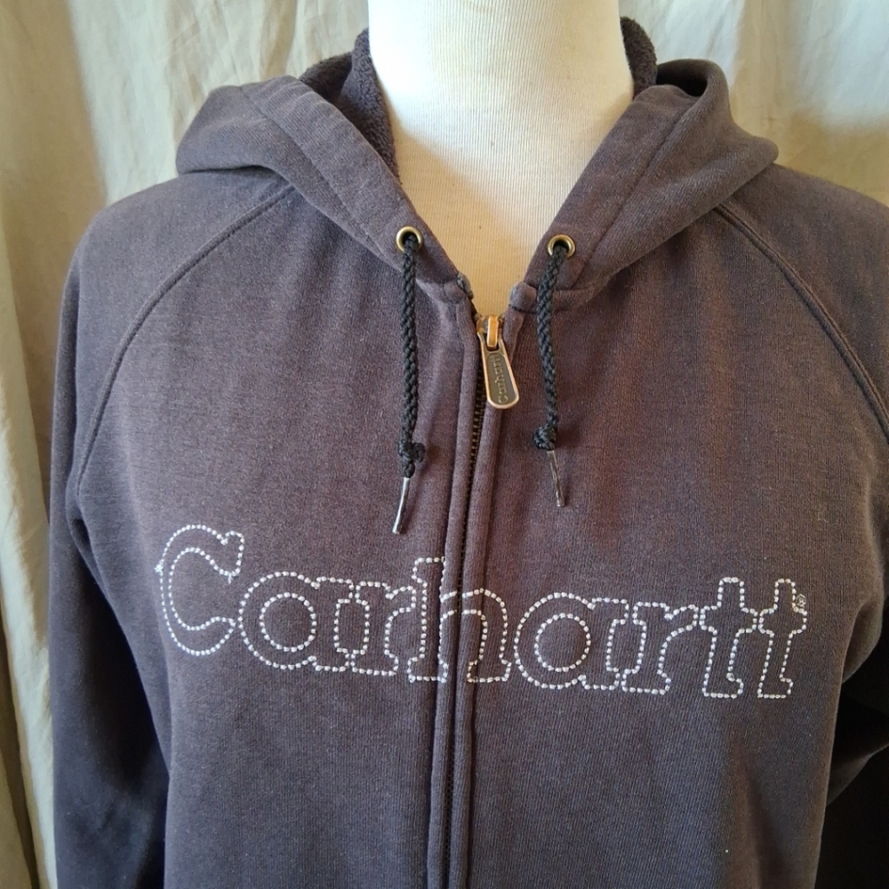 Carhartt Women's Full-Zip Hooded Sweatshirt in Charcoal - Picture 2 of 7